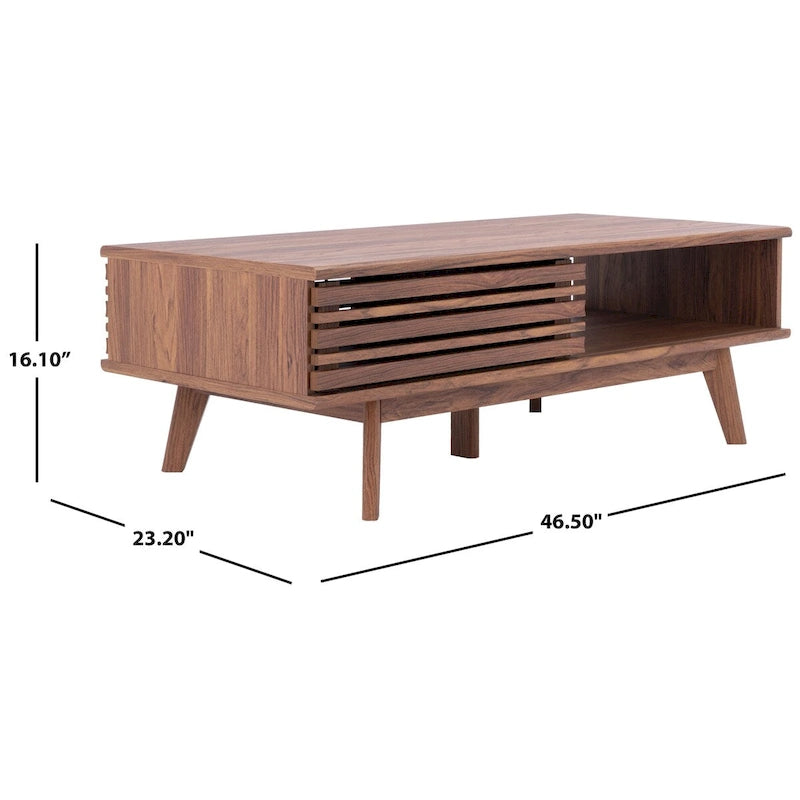 Table basse en noyer Mid-Century Modern à plateau simple — 46" L x 23" P x 16" H