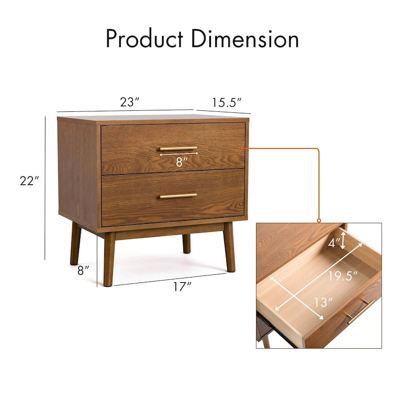 Série de tables de chevet à deux tiroirs en noyer de style médiéval