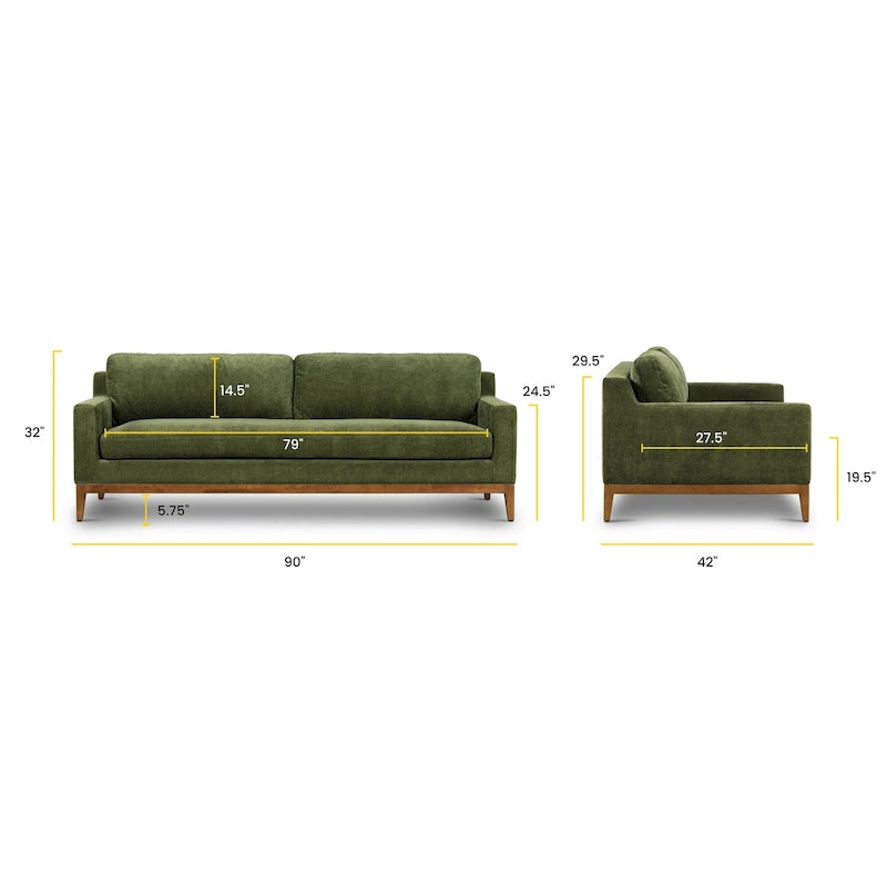 Canapé Modèle 90 – Velours vert vieilli