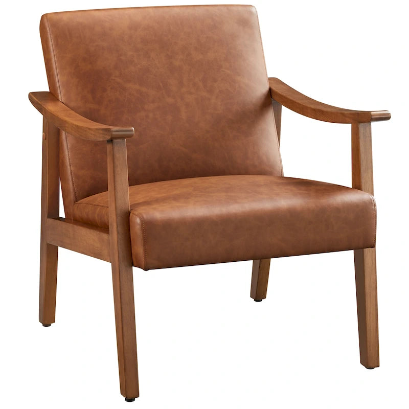 Fauteuil de salon rembourré — Fauteuil en tissu (avec pieds en bois massif) — L 62,2 x l 71,1 x H 73,7 cm