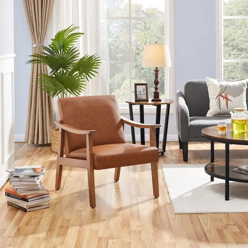 Fauteuil de salon rembourré — Fauteuil en tissu (avec pieds en bois massif) — L 62,2 x l 71,1 x H 73,7 cm