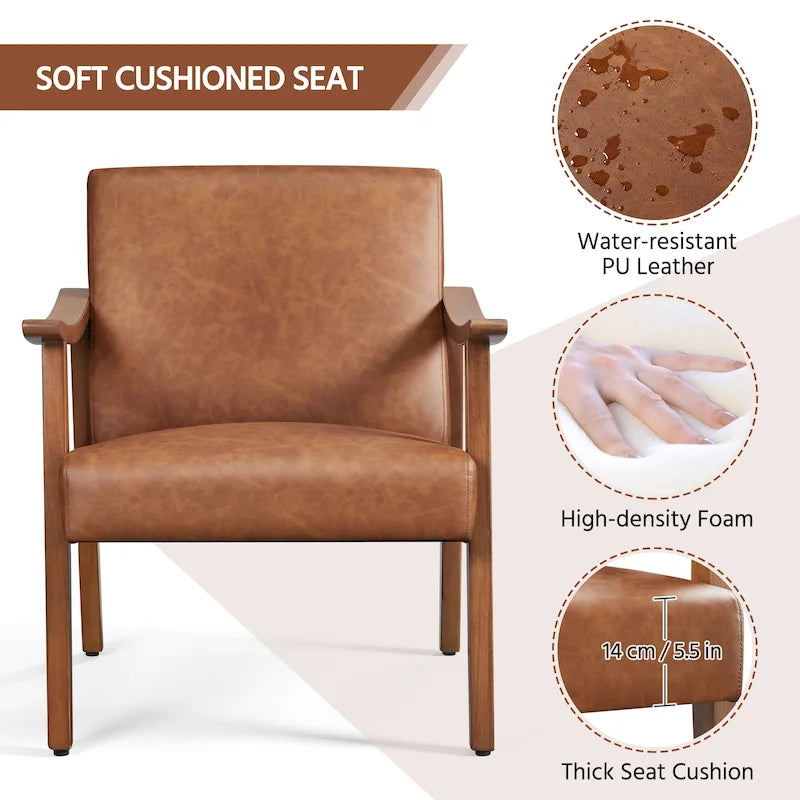 Fauteuil de salon rembourré — Fauteuil en tissu (avec pieds en bois massif) — L 62,2 x l 71,1 x H 73,7 cm