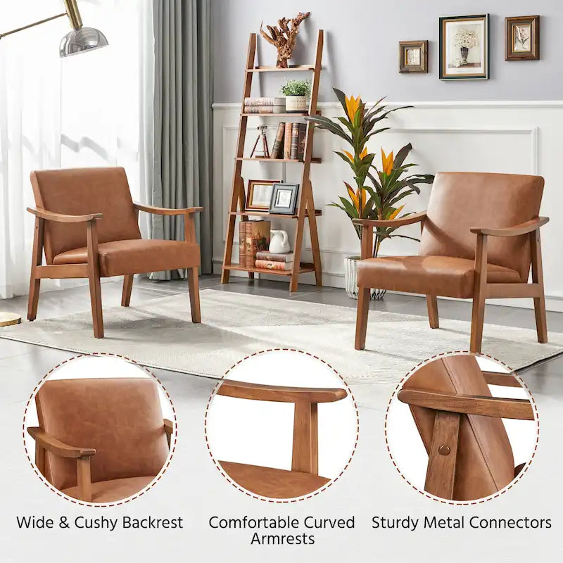 Fauteuil de salon rembourré — Fauteuil en tissu (avec pieds en bois massif) — L 62,2 x l 71,1 x H 73,7 cm