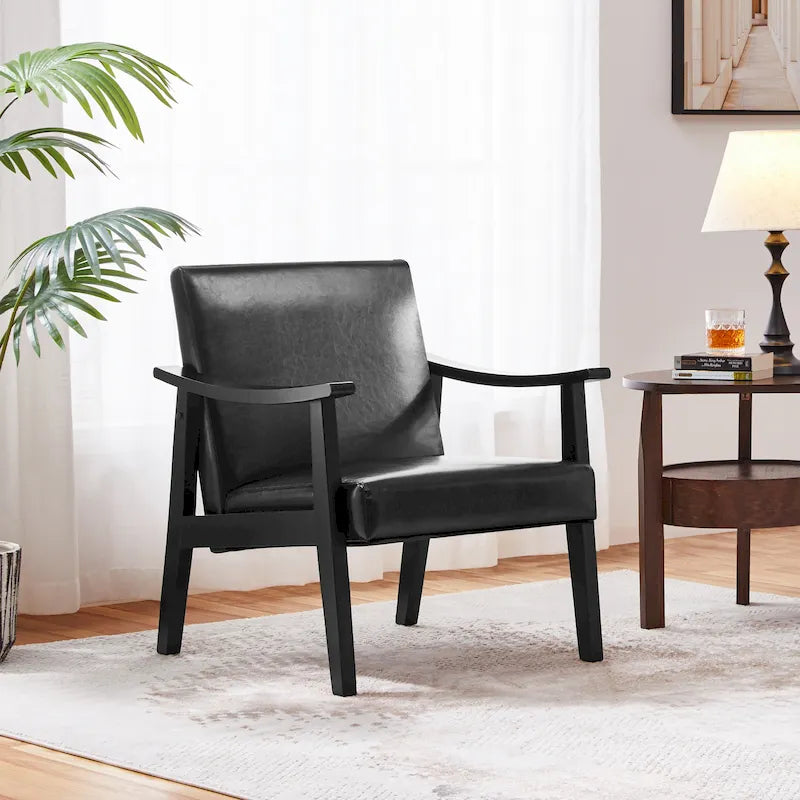 Fauteuil de salon rembourré — Fauteuil en tissu (avec pieds en bois massif) — L 62,2 x l 71,1 x H 73,7 cm