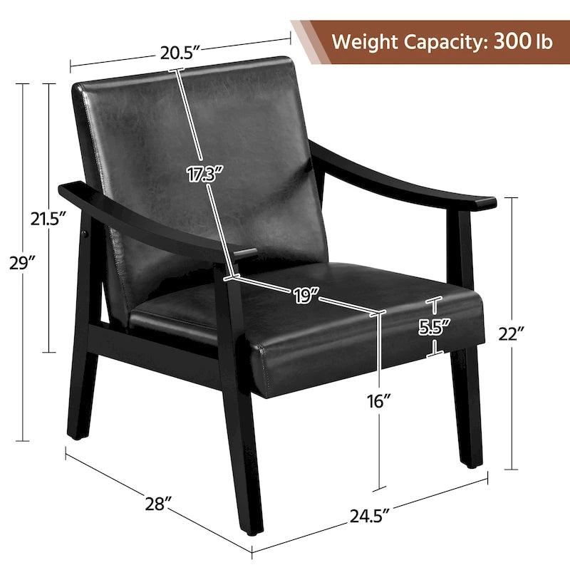 Fauteuil de salon rembourré — Fauteuil en tissu (avec pieds en bois massif) — L 62,2 x l 71,1 x H 73,7 cm
