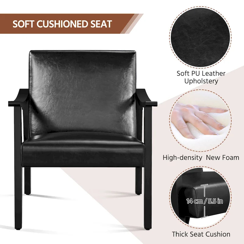 Fauteuil de salon rembourré — Fauteuil en tissu (avec pieds en bois massif) — L 62,2 x l 71,1 x H 73,7 cm