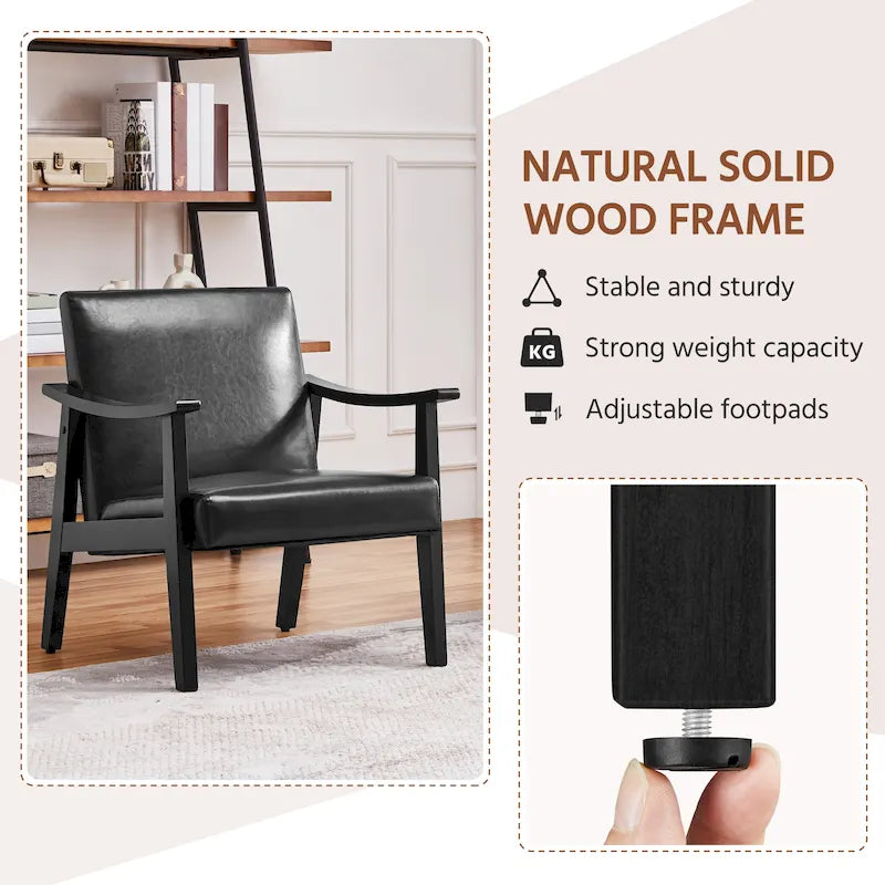 Fauteuil de salon rembourré — Fauteuil en tissu (avec pieds en bois massif) — L 62,2 x l 71,1 x H 73,7 cm