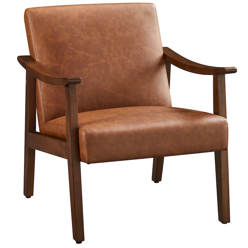 Fauteuil de salon rembourré — Fauteuil en tissu (avec pieds en bois massif) — L 62,2 x l 71,1 x H 73,7 cm