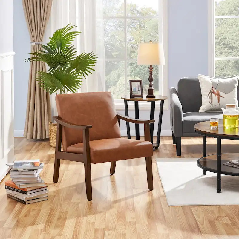 Fauteuil de salon rembourré — Fauteuil en tissu (avec pieds en bois massif) — L 62,2 x l 71,1 x H 73,7 cm