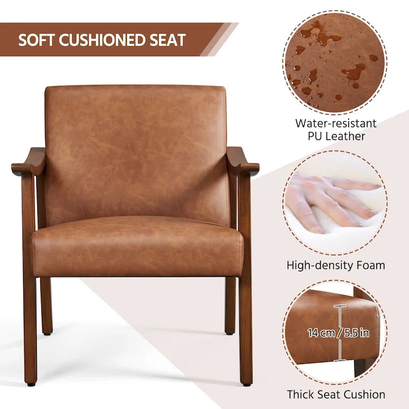 Fauteuil de salon rembourré — Fauteuil en tissu (avec pieds en bois massif) — L 62,2 x l 71,1 x H 73,7 cm