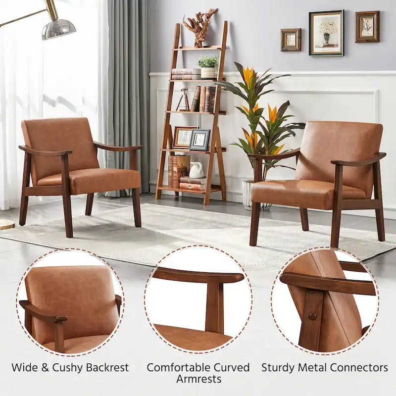 Fauteuil de salon rembourré — Fauteuil en tissu (avec pieds en bois massif) — L 62,2 x l 71,1 x H 73,7 cm