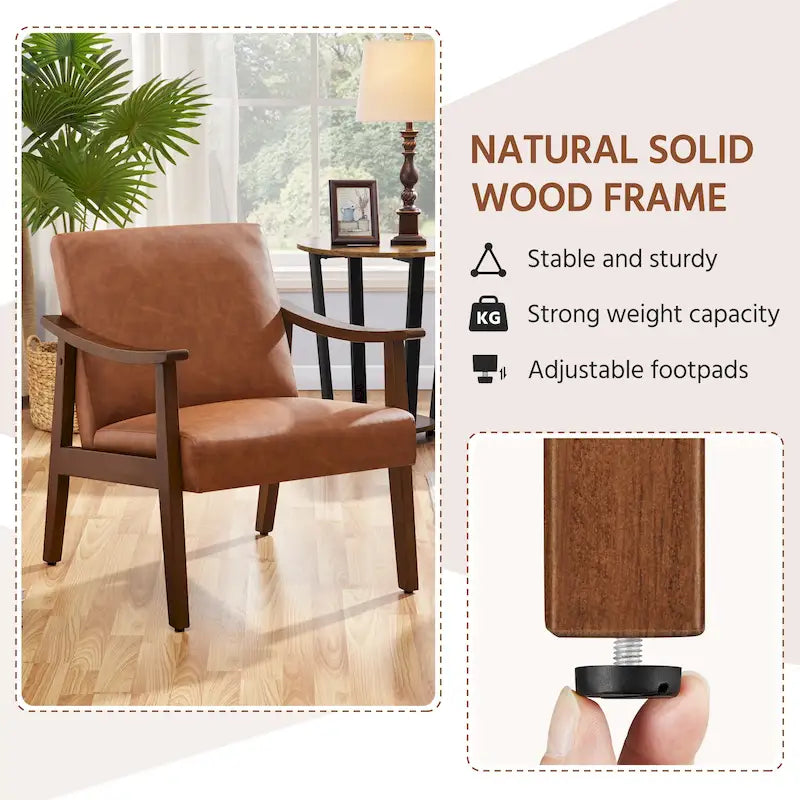 Fauteuil de salon rembourré — Fauteuil en tissu (avec pieds en bois massif) — L 62,2 x l 71,1 x H 73,7 cm