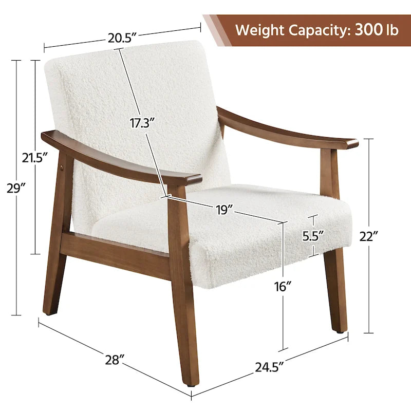 Fauteuil de salon rembourré — Fauteuil en tissu (avec pieds en bois massif) — L 62,2 x l 71,1 x H 73,7 cm