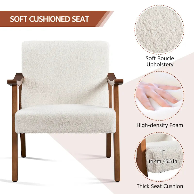 Fauteuil de salon rembourré — Fauteuil en tissu (avec pieds en bois massif) — L 62,2 x l 71,1 x H 73,7 cm