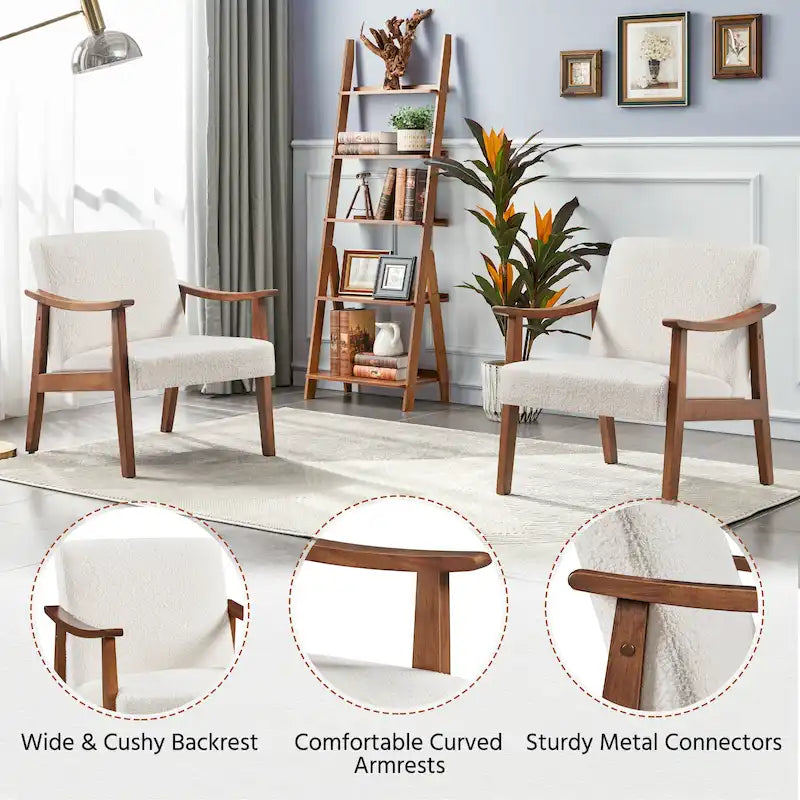 Fauteuil de salon rembourré — Fauteuil en tissu (avec pieds en bois massif) — L 62,2 x l 71,1 x H 73,7 cm