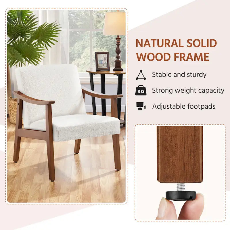 Fauteuil de salon rembourré — Fauteuil en tissu (avec pieds en bois massif) — L 62,2 x l 71,1 x H 73,7 cm