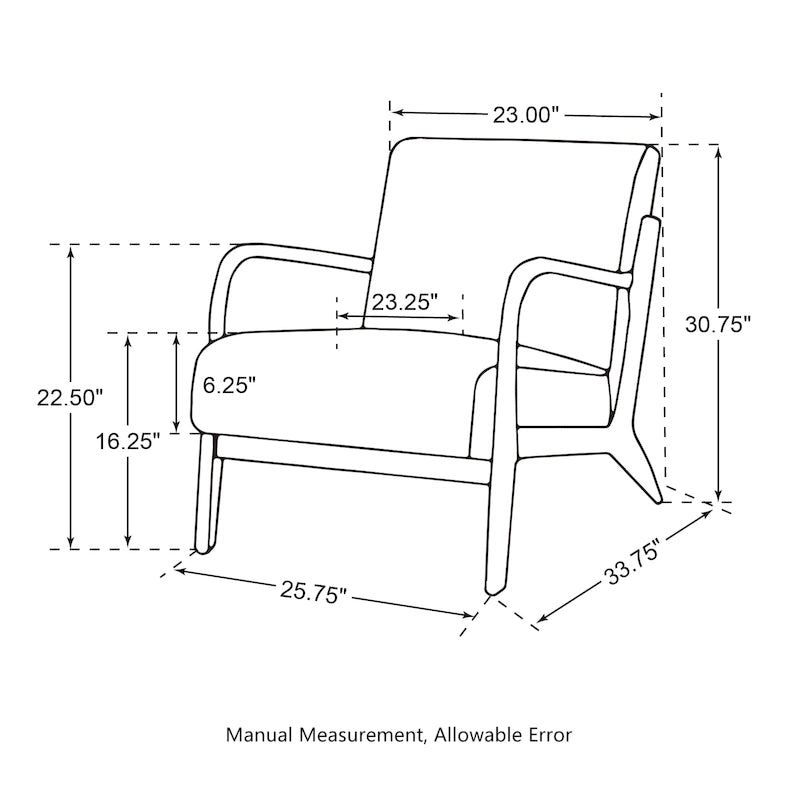 Fauteuil en cuir synthétique de style moderne du milieu du siècle, hauteur 78 cm (coussin décoratif inclus) — 65,4 cm (L) x 85,7 cm (P) x 78 cm (H)