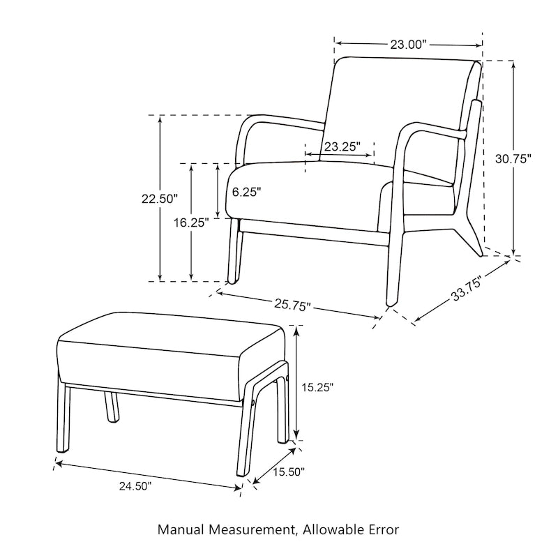 Fauteuil en cuir synthétique de style moderne du milieu du siècle, hauteur 78 cm (coussin décoratif inclus) — 65,4 cm (L) x 85,7 cm (P) x 78 cm (H)