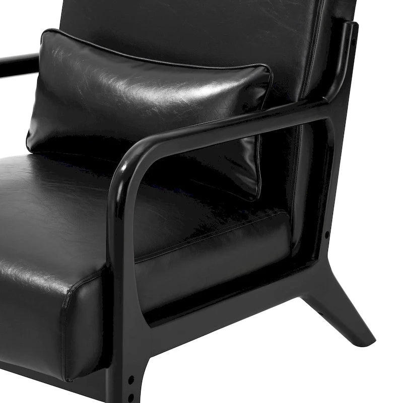 Fauteuil en cuir synthétique de style moderne du milieu du siècle, hauteur 78 cm (coussin décoratif inclus) — 65,4 cm (L) x 85,7 cm (P) x 78 cm (H)