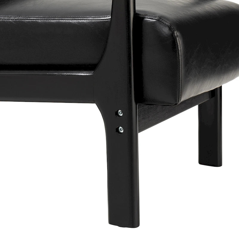 Fauteuil en cuir synthétique de style moderne du milieu du siècle, hauteur 78 cm (coussin décoratif inclus) — 65,4 cm (L) x 85,7 cm (P) x 78 cm (H)