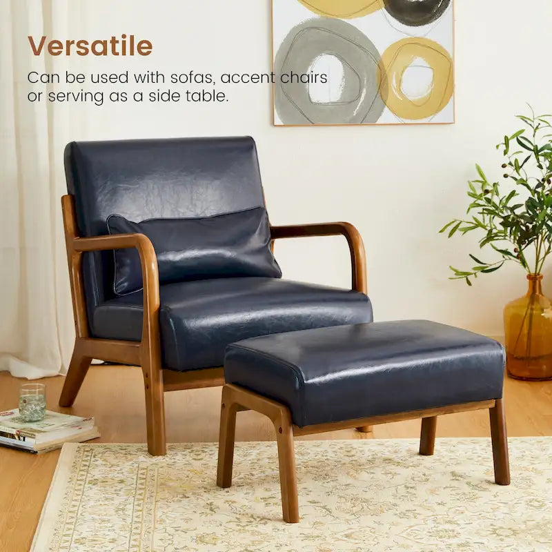 Fauteuil en cuir synthétique de style moderne du milieu du siècle, hauteur 78 cm (coussin décoratif inclus) — 65,4 cm (L) x 85,7 cm (P) x 78 cm (H)