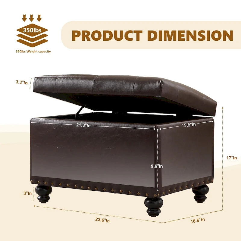 Banc de rangement ottoman capitonné, Repose-pieds rectangulaire