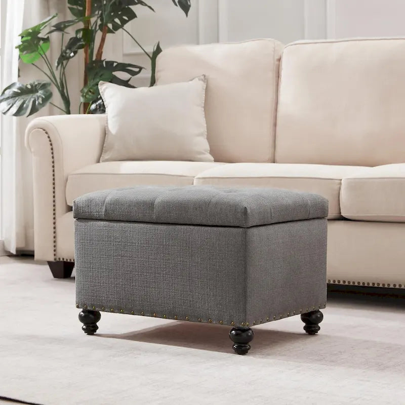 Banc de rangement ottoman capitonné, Repose-pieds rectangulaire