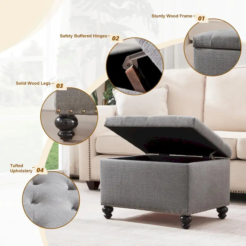 Banc de rangement ottoman capitonné, Repose-pieds rectangulaire