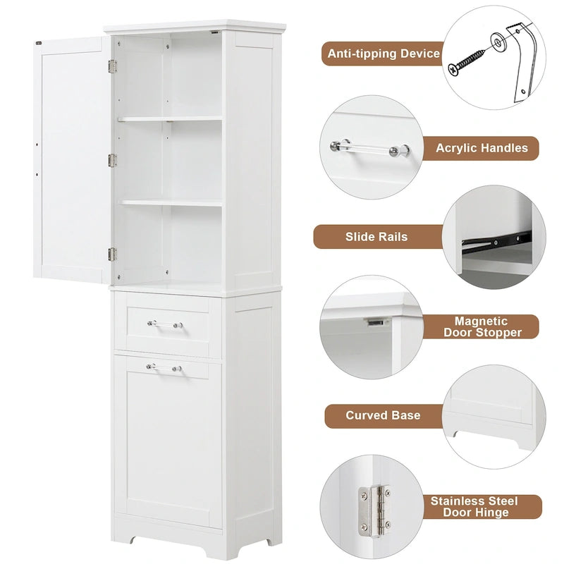 Meuble Colonne de Rangement Autoportant pour Salle de Bain, avec 2 Tiroirs de Tailles Différentes et Étagère Réglable, Finition Peinte