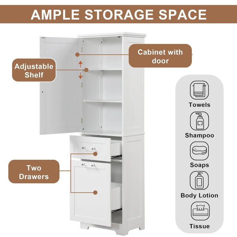 Meuble Colonne de Rangement Autoportant pour Salle de Bain, avec 2 Tiroirs de Tailles Différentes et Étagère Réglable, Finition Peinte