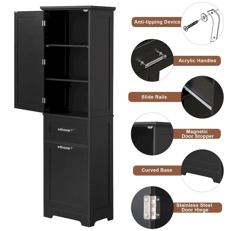 Meuble Colonne de Rangement Autoportant pour Salle de Bain, avec 2 Tiroirs de Tailles Différentes et Étagère Réglable, Finition Peinte