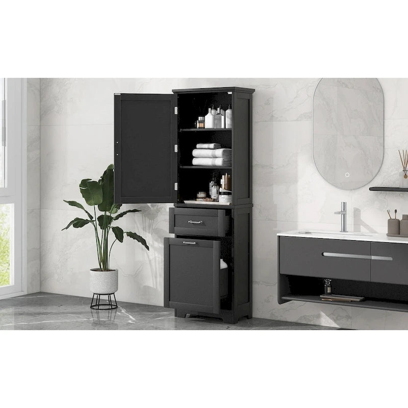 Meuble Colonne de Rangement Autoportant pour Salle de Bain, avec 2 Tiroirs de Tailles Différentes et Étagère Réglable, Finition Peinte