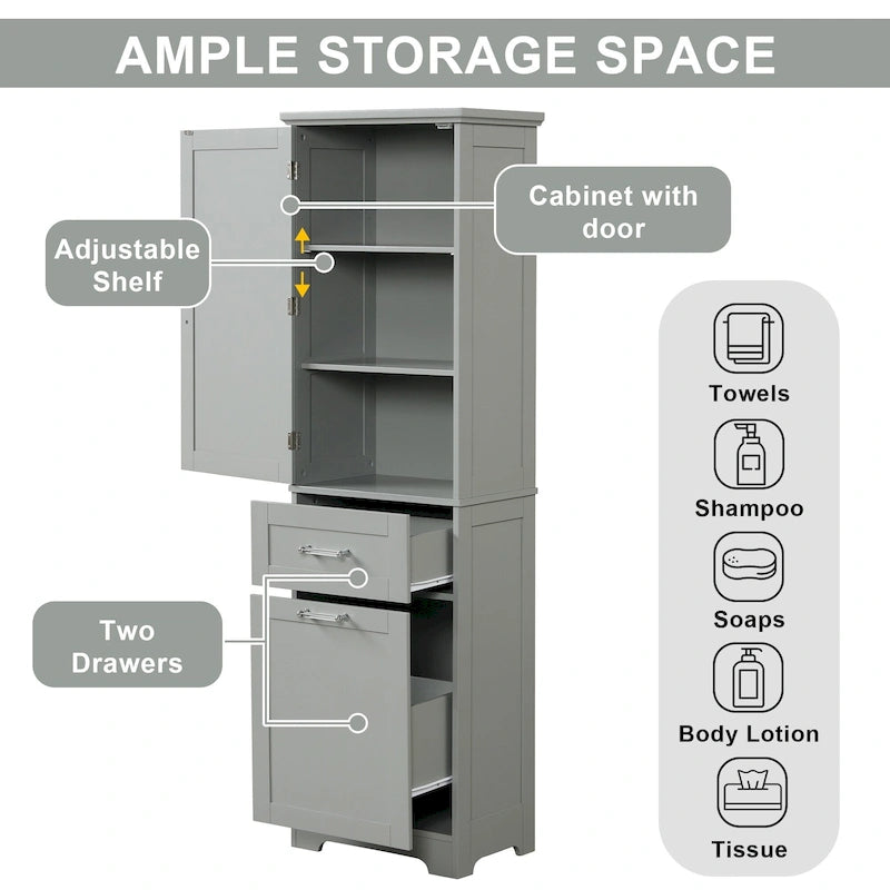 Meuble Colonne de Rangement Autoportant pour Salle de Bain, avec 2 Tiroirs de Tailles Différentes et Étagère Réglable, Finition Peinte
