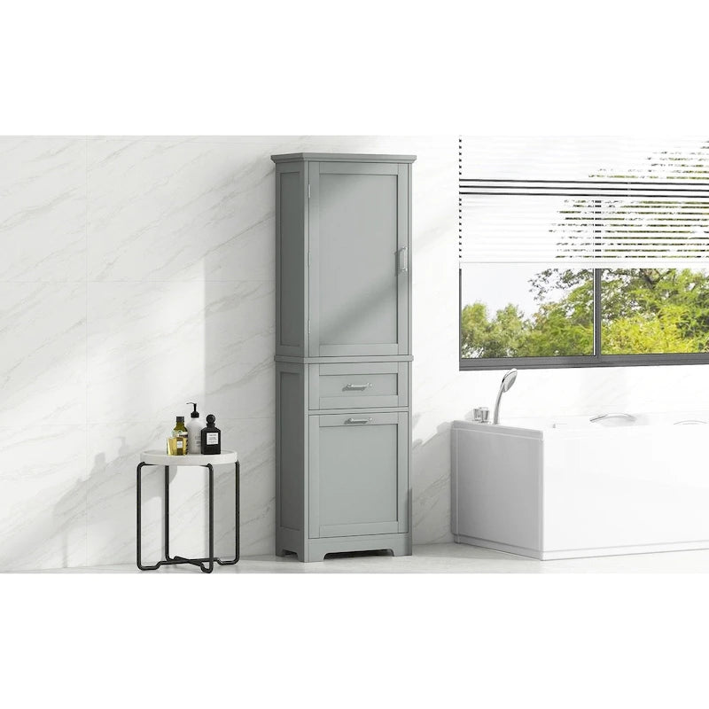 Meuble Colonne de Rangement Autoportant pour Salle de Bain, avec 2 Tiroirs de Tailles Différentes et Étagère Réglable, Finition Peinte