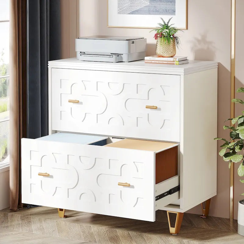 Classeur moderne blanc à 2 tiroirs, classeur latéral de bureau pour documents légaux/lettre/A4