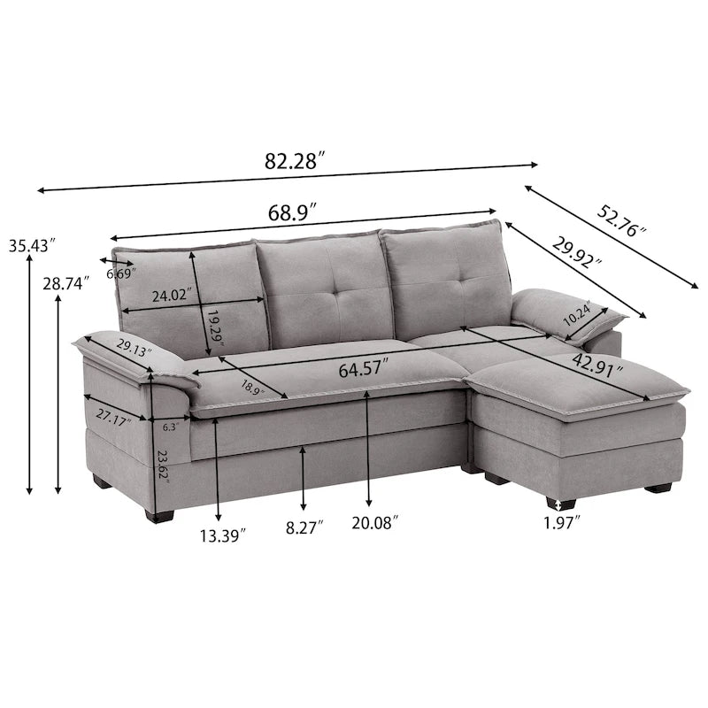 Canapé d'angle en forme de L de 210 cm avec sièges nuage pour salon