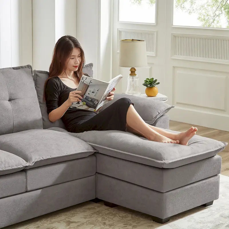 Canapé d'angle en forme de L de 210 cm avec sièges nuage pour salon
