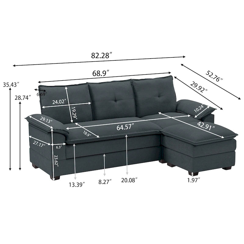 Canapé d'angle en forme de L de 210 cm avec sièges nuage pour salon