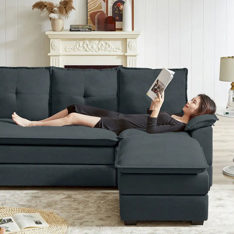 Canapé d'angle en forme de L de 210 cm avec sièges nuage pour salon