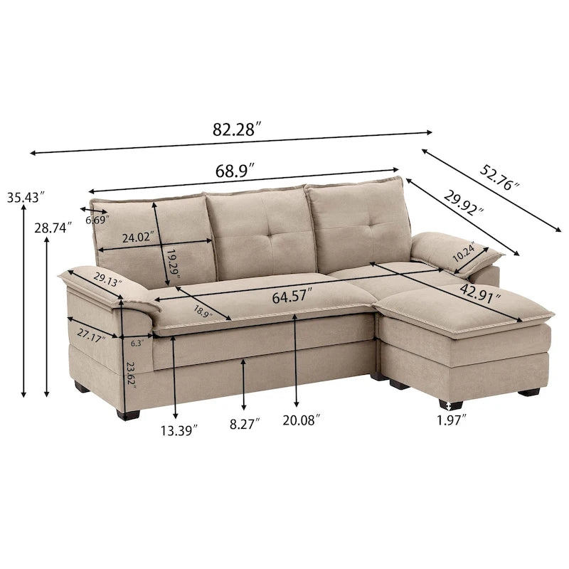 Canapé d'angle en forme de L de 210 cm avec sièges nuage pour salon